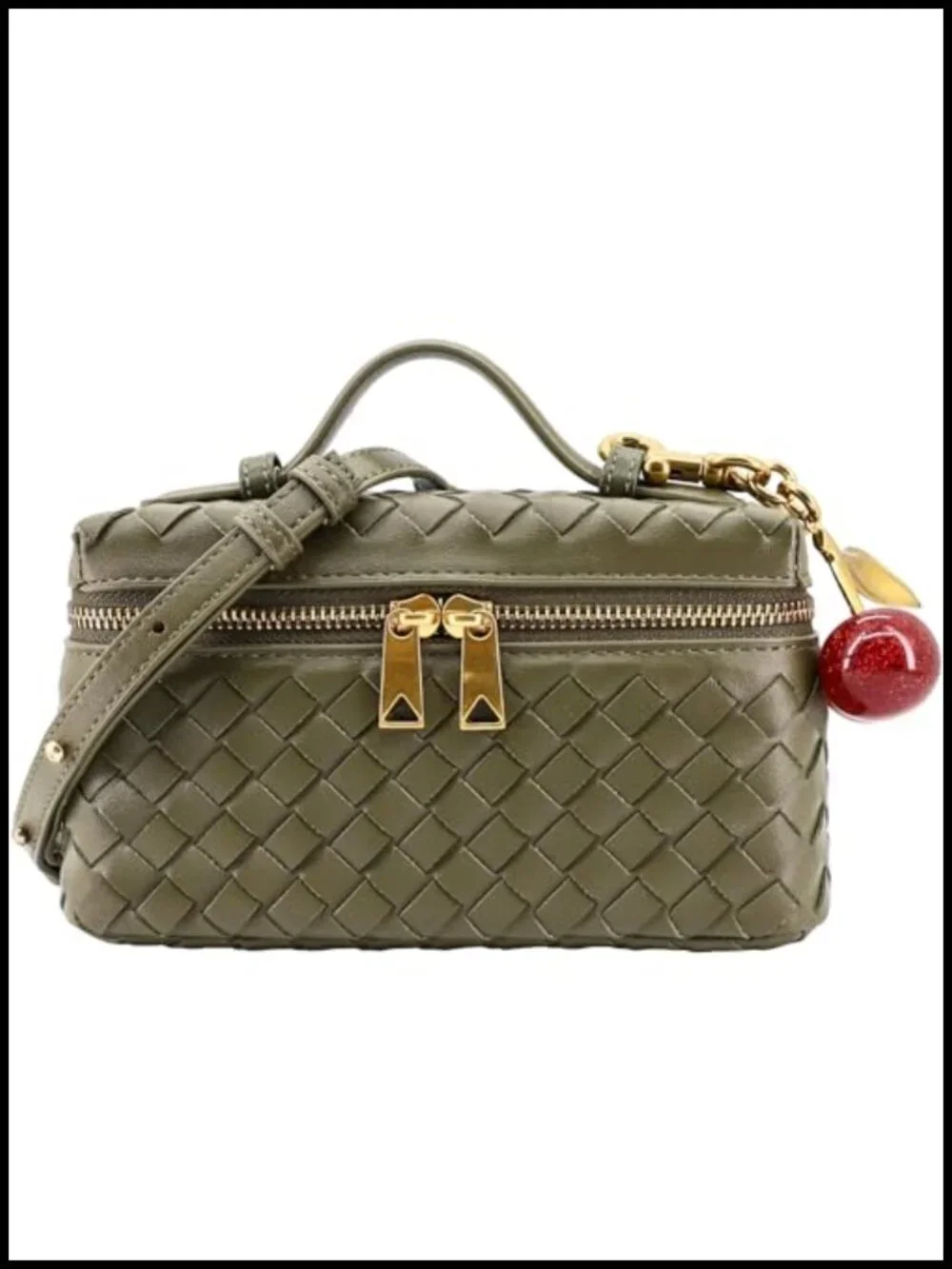 Woven Box Crossbody Bag Mini Top Handle Clutch Purse Vanity Bag with Cherry